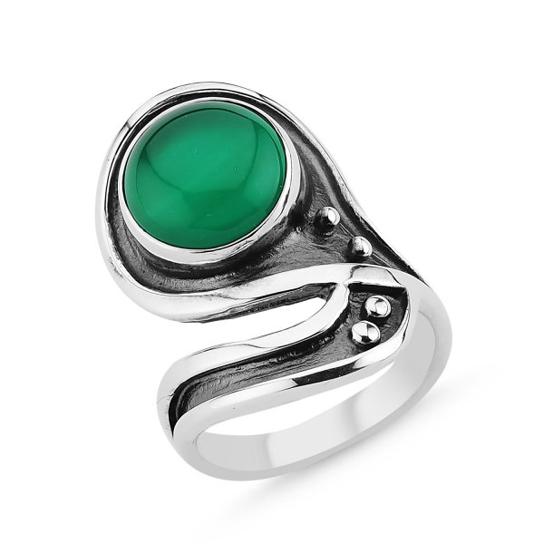 Inel argint 925 cu piatra agat verde cabochon ITU0050 [2]